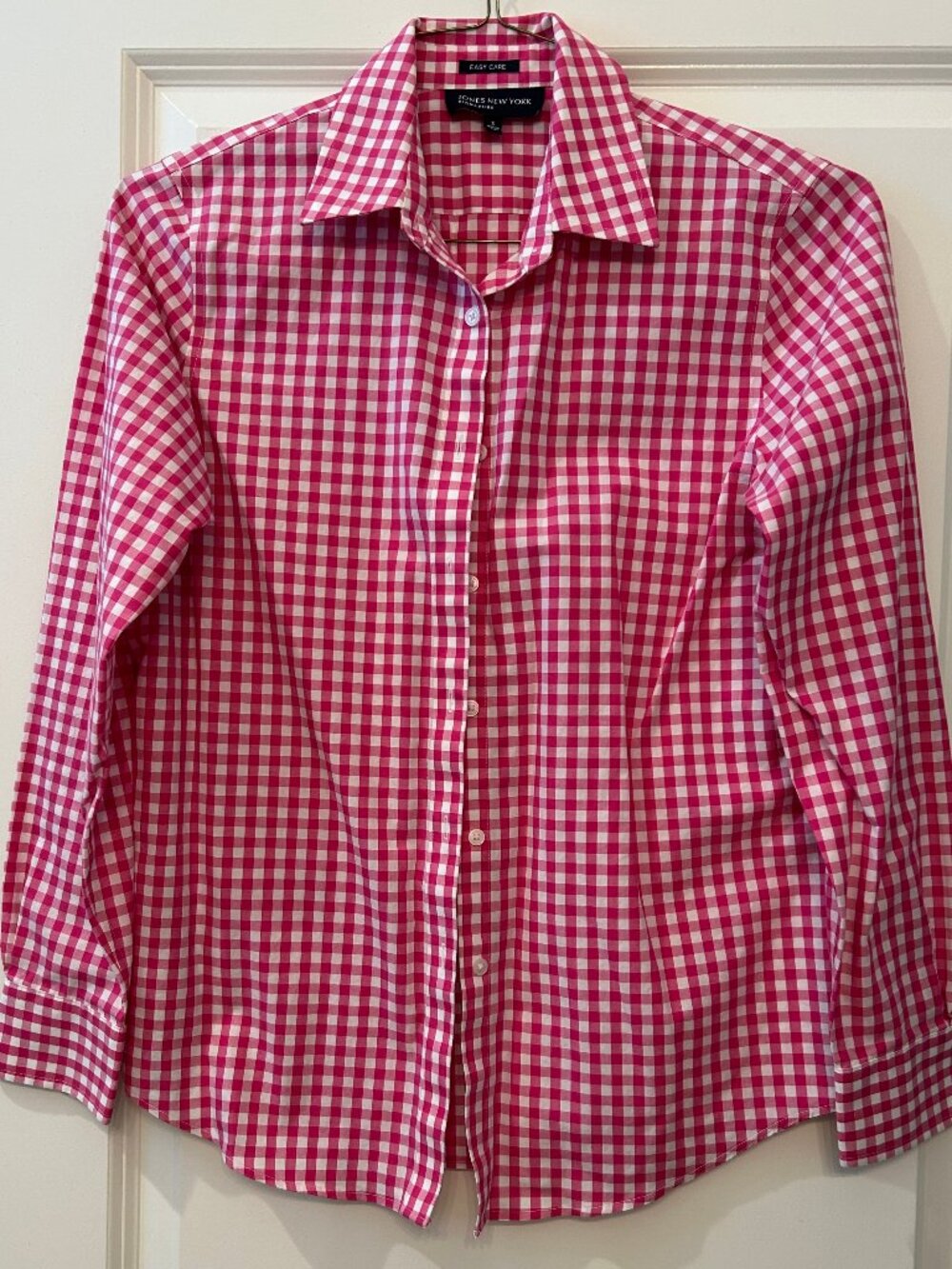 JONES NEW YORK SIGNATURE WOMEN'S PINK & WHITE GINGHAM BUTTON-UP SHIRT SIZE SMALL
